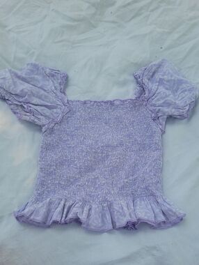 Wonder Nation Lavender Smocked Puff Sleeve Top Youth Size L (10-12)